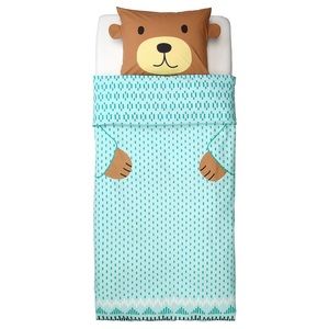 Ikea KÄPPHÄST Twin duvet cover and pillowcase, bear turquoise/Cotton BRA…